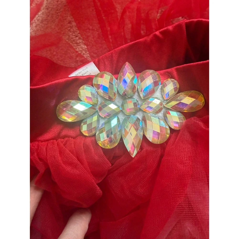 Sparkly Red Weissman Dance Costume‎ + Feather & Tulle Skirts + Bow Hair Piece 💃